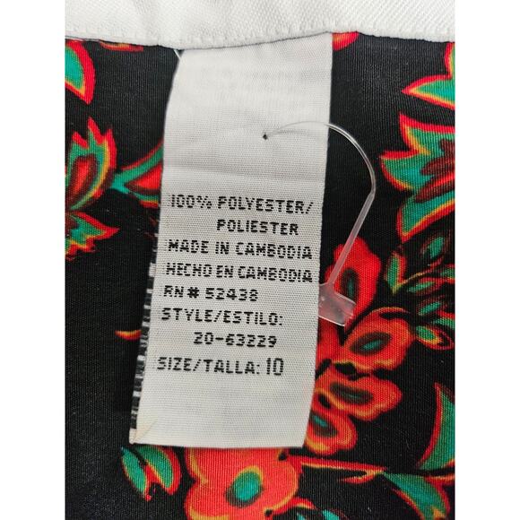 Sag Harbor Black Red Teal Floral Pattern Front Wrap Dress Size 10 - Picture 13 of 14